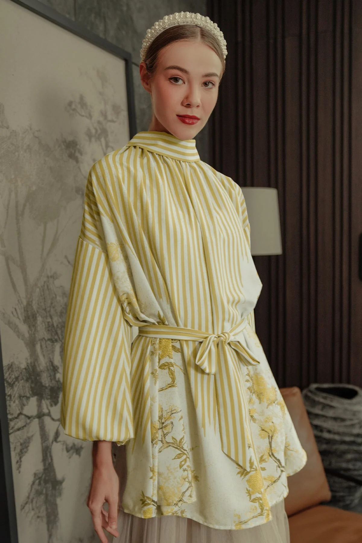 Chinoiserie Puffy Blouse - French Vanilla - Image 3