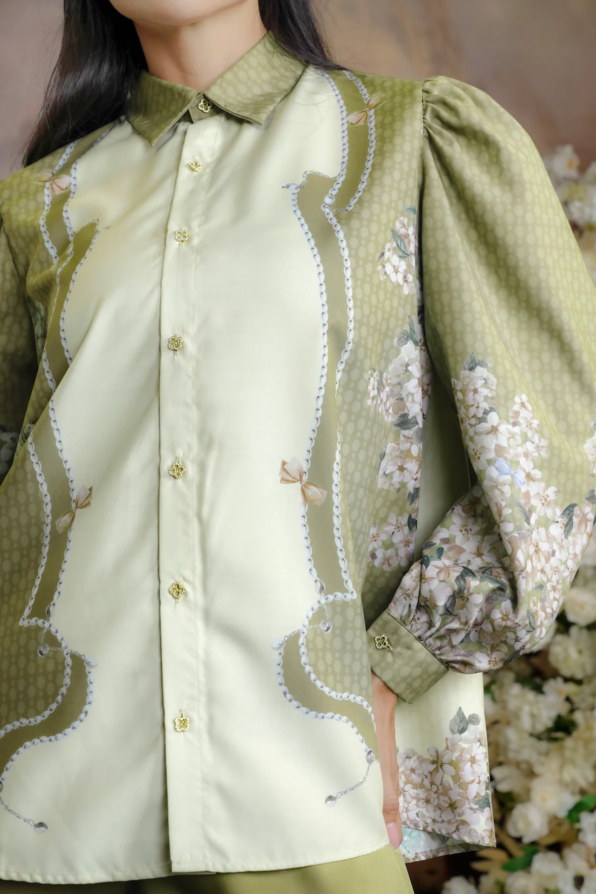 Enchantia Puffy Shirt - Olive - Image 3